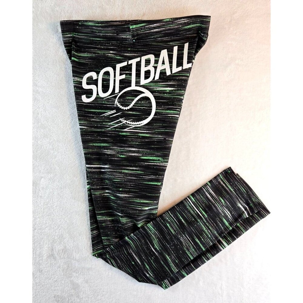 Justice Girls Softball Leggings sz14 Black Multi Color Full Lenght Stretch Sport